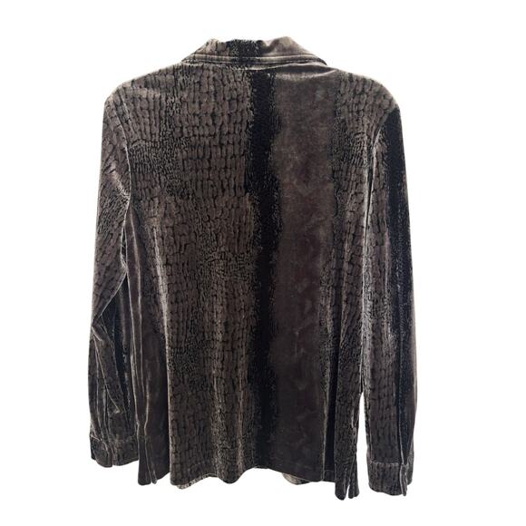Vtg 90s Velvet Snake Skin Print Brown Button Up Top Size Small Grunge Mob Wife - Picture 2 of 9